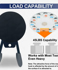 Heavy Duty Magnetic Hooks 45 Lb Capacity 2 Pack For Garage Wall Hangers showcasing load capacity illustration and magnet details.