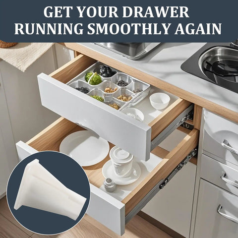 Kitchen drawer with open smooth glide supported by Durable Plastic Drawer Side Track Brackets 5/16 Inch By 7/8 Inch White Two Pack