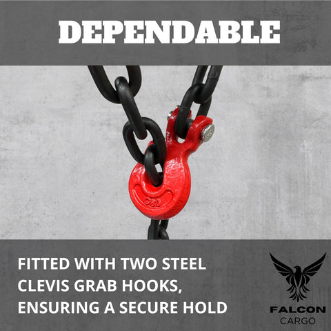 Quarter Inch By Ten Foot Grade 80 Transport Binder Chain With Two Clevis Grab Hooks For Tie Down And Towing Heavy Duty 3500 Lbs WLL