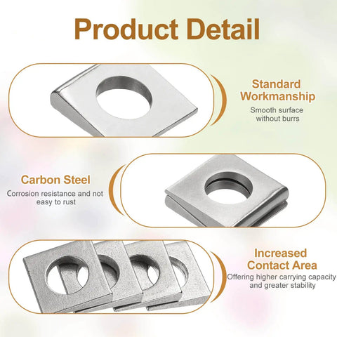 Beveled Square Washer Set 4 Pack for M18 Bolts with 20x40 mm Inner Diameter and 40 mm Width 3 mm Thick 9.7 mm High 304 Stainless Steel