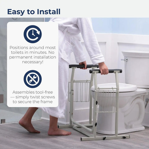 Toilet Safety Frame With Freestanding Grab Bar For Bathroom, Sturdy Aluminum Rail For Stability, Supports Up To 300 Pounds