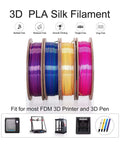 Tri Color Silk PLA 3D Printer Filament Bundle 1.75mm Color Changing Silk PLA Multicolor Filament Pack With Four 250g Spools