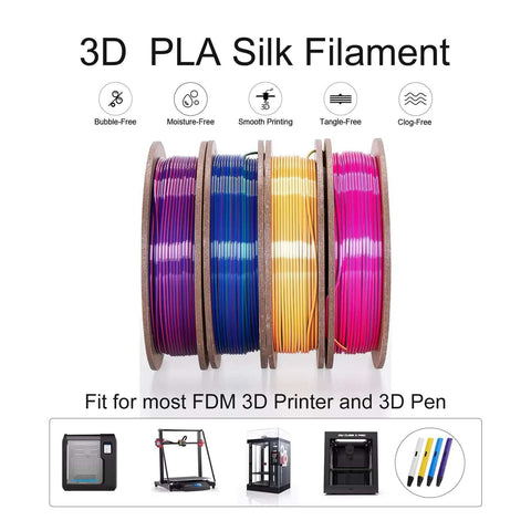 Tri Color Silk PLA 3D Printer Filament Bundle 1.75mm Color Changing Silk PLA Multicolor Filament Pack With Four 250g Spools