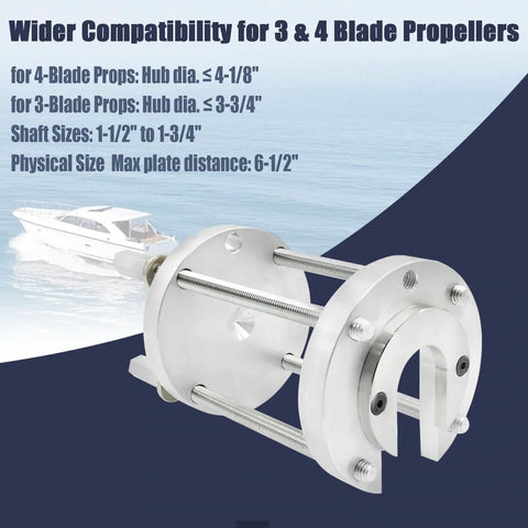 Heavy Duty Boat Prop Puller Kit For Three Or Four Blade Props, Ultra Wide Hub Fit Up To Four And One Eighth Inch, Works On One And A Half Inch To Two Inch Prop Shafts, Marine Propeller Removal Tool, Easy Install And Durable Upgrade