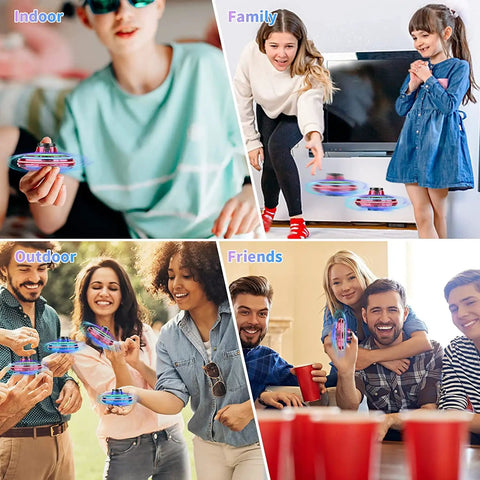 Individuals using Mini UFO Drone Spinner With Hand Control Dope Boomerang Flying Fidget Toy 360 Degree Sensor Hover Indoor Outdoor Gadget