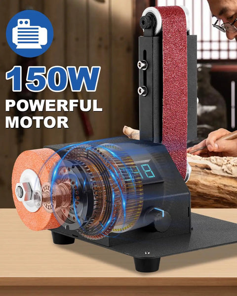 Mini Belt Sander Knife Sharpener With Variable Speed Electric Power Belt Grinder And 15 Piece 1.2x15in Multi Grit Belts Low Noise For Knife Making Metalworking Woodworking And Diy Projects