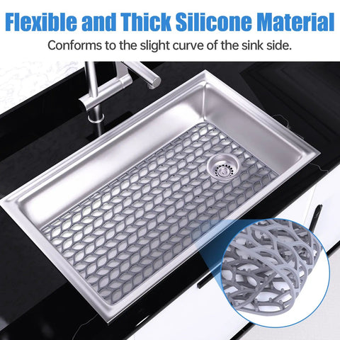 Must Have Premium Silicone Sink Protector Mat For Kitchen Sink Cut To Fit 25.8 Inch By 13.8 Inch in stainless steel sink