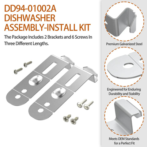 Keep Your Kitchen Rock Solid With Heavy Duty Dishwasher Mounting Bracket Kit Featuring Premium Stainless Steel Hardware Samsung Compatible Anti Vibration Stabilizer And Flush Screw Set For Easy Quick Install. Image of galvanized steel brackets and screws.