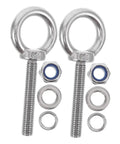 Built Like A Tank Stainless Steel Eye Bolts M10x60 Heavy Duty Hardware Kit With Locking Nuts And Washers, two eye bolts with nuts and washers.