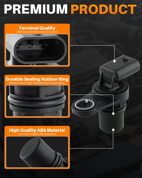 Camshaft Position Sensor For Jeep Cherokee Patriot Compass Renegade Dodge Avenger Caliber Journey Dart Replaces 5033308AB 68080819AB 917700 5S8954 715363 No Fuss Plug And Play High Accuracy Sensor For Reliable Engine Timing And Smooth Starts. Black ABS camshaft sensor with OEM connector and rubber seal