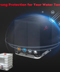 Premium Heavy Duty IBC Tote Cover 330 Gallon With Secure Zipper Water Tank Shell protecting a water tank from the elements.