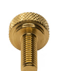 Top Shelf Brass Knurled Thumb Screws Ten Pack One Quarter Twenty Thread Three Quarter Inch Length angled view of detailed knurled head.