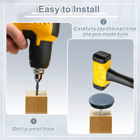 Installation steps for Eight Piece Round Black PTFE Furniture Sliders With Nonslip Rubber Grip Three Quarter Inch Glides.
