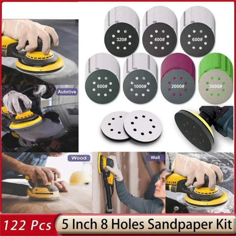 Super Heavy Duty 122 Piece Hook And Loop Wet Dry Sanding Disc Assortment Set With Three Interface Pads for wood and automotive polishing