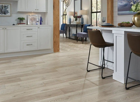 Modern kitchen with white cabinets, wood floors, Non Glue Vinyl Wall Base Two And A Half Inch By Eighty Foot Durable Flexible Trim