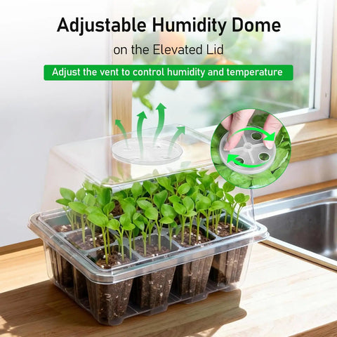 Seed Starter Tray Kit With Elevated Humidity Dome 120 Cell Seed Germination Tray Set Adjustable Height Lids Drainage Holes Clear Heightened Dome For Indoor And Outdoor Garden 10 Pack Transparent Pro Grade