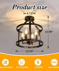 2-Pack Semi Flush Mount Ceiling Light Fixture Farmhouse Matte Black Metal With Open Drum Shade For Entryway Foyer Dining Room Kitchen Hallway Ceiling Lamp Sleek Modern Lighting For Any Space, showcasing dimensions at 12.99 inches high and 12.59 inches wide.
