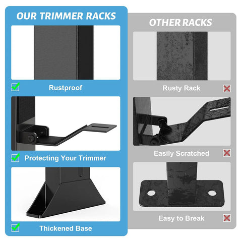 Comparison of Beefy Sturdy Rustproof Trimmer Rack For Open Trailers and other racks showing rustproof and durable features