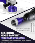14 Pc Diamond Hole Saw Kit With Pilot Bit Adapter 1/4 Inch To 2 1/2 Inch Thickened Core Drill Bit Set on tile