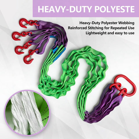 6.6 Ft Four Leg Bridle Web Sling Kit 6600 Lb Polyester Lifting Sling With Four Hooks And Two Extra Hook Free Straps