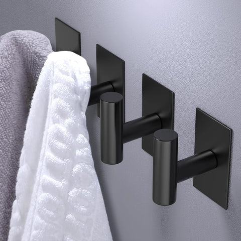 Heavy Duty Adhesive Wall Towel Hooks Waterproof No Drill Mount For Kitchen Bathroom Closet Black 4 Pack Ideal For Towels Coats