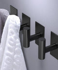 Heavy Duty Wall Towel Hooks No Drill Sticky Holder For Hanging Towels Coats And Kitchen Accessories Waterproof Wall Mount Black 2 Pack