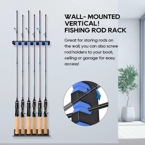 vertical wall mount fishing rod holder PLUSINNO 2 pack rack, Mounted Fishing Rod holder, 2 Packs Fishing Pole Holders Hold Up to 18 Rods or Combos, Fishing rod holders for garage, Fishing Gear the rack can be expanded to accommodate more rods Stillwater Fishing Pole Storage Rack