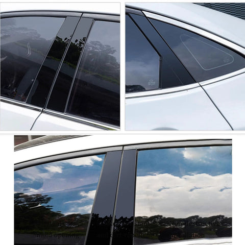 B pillar window trim molding set for Jeep Cherokee 2014–2022, 6 pieces, black finish.