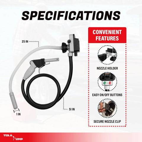 Badass Heavy Duty Cordless Liquid Transfer Pump Four GPM High Flow Battery Operated Fluid Pump nozzle, 25in and 51in hoses with holder.