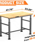 Adjustable Workbench With Rubberwood Top For Home Garage Heavy Duty Work Table Height Adjustable From 29 To 41 Inches