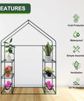 Spacious 3 Tier Walk In Greenhouse Kit With 6 Shelves And Durable PE Cover, highlighting features like cold protection and UV protection.