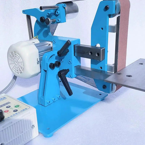 Heavy Duty Electric Belt Sander 750W Woodworking Workhorse With 915x50mm Belt showing steel chassis and motor setup.