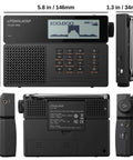 Beast Full Band SDR Receiver with 2.3 inch display showing dimensions and side controls for field DXing and ham radio enthusiasts.