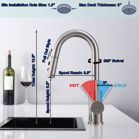 Bar Sink Faucet With Pull Out Sprayer For Single Hole Mount One Handle Stainless Steel Brushed Nickel Modern Small Kitchen Faucet in use