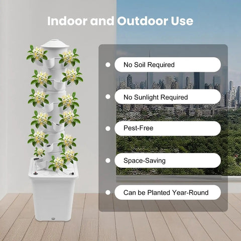Space Saving 6 Tier Hydroponic Grow Tower Kit With 30 Planting Sites And Water Pump Self Watering Vertical Garden indoors