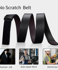 Mechanic Belt For Men No Scratch TSA Approved Non Metal Hypoallergenic Black Leather Buckleless Belt with Velcro closure
