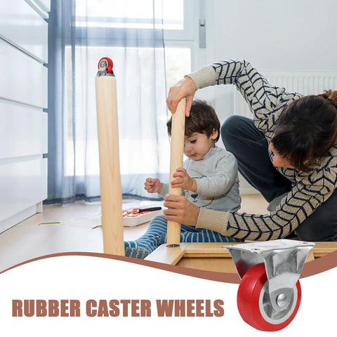 Six Pack Of Two Inch Rigid Rubber Casters With Steel Mounting Plate Heavy Duty Silent Rolling Wheels For Furniture Cart Workbench Smooth No Sweat Installation Process, shown during assembly.