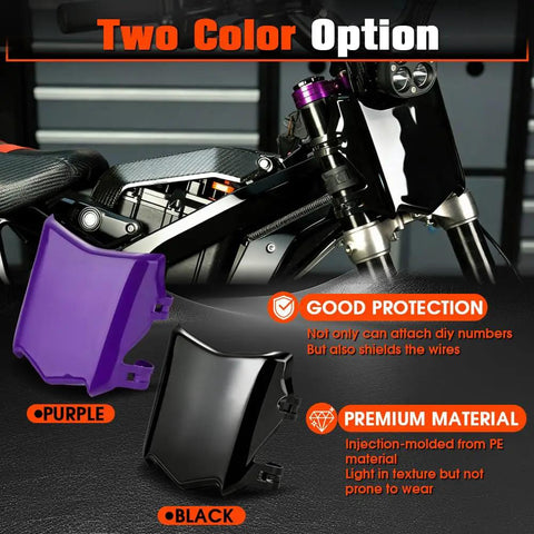 Front Number Plate For Electric Dirt Bikes With Dual Front Shock System Universal Fit For EBikes Like Surron Light Bee X Ridstar Q20 Tuttio Soleil 01 Yozma Macfox And More, purple PE