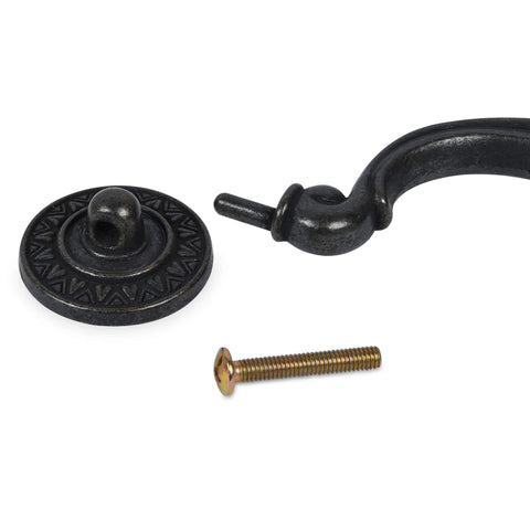 Close-up of 6 Pack Vintage Antique Black Drawer Pulls Handles With 5.5 Inch Hole Center showing zinc alloy material and hardware.