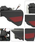 Slick Black And Red Charge Port Door Replacement For 2017 To 2023 Tesla Model 3 And 2020 To 2023 Model Y left driver side view with connector.