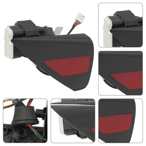 Slick Black And Red Charge Port Door Replacement For 2017 To 2023 Tesla Model 3 And 2020 To 2023 Model Y left driver side view with connector.