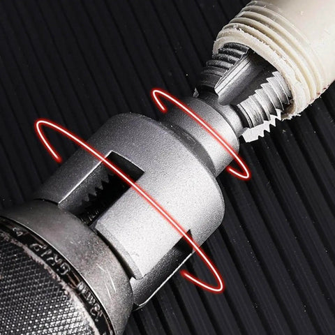 4 In 1 Water Pipe Threading Tool Dual-Function Drill Bit Cutter For Pvc Ppr And Mpp Pipes Threader Kit For Plumbing And Home Repair Projects Silver close-up metal threading head on pipe