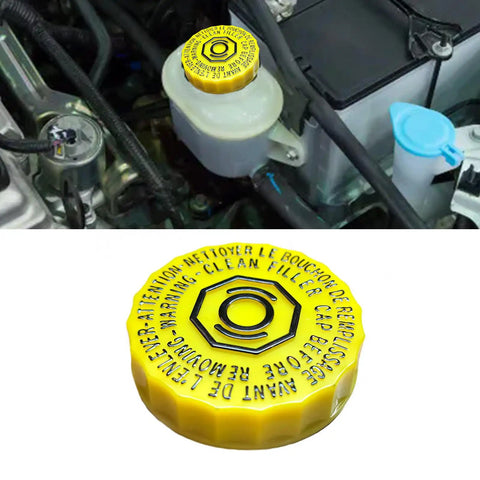 Pro Grade Brake Main Cylinder Cap Replacement For Automotive Brake System, Leak Proof, Durable, Easy Install, Fits Multiple Vehicles, Reliable Spare Part For Car Enthusiasts And Pros. yellow brake master cylinder cap on reservoir