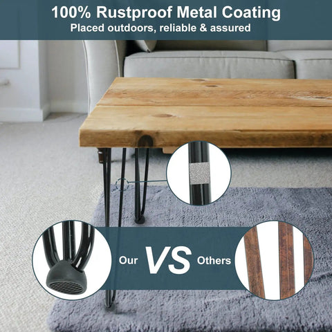 22 Inch Industrial Hairpin Table Legs Set Of Four With 3 Eighths Inch Diameter Beefy Heavy Duty Solid Iron Furniture Legs under wood table