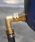 Solid Brass 90 Degree Hose Elbow Connector Set, 3/4 FHT To 3/4 MHT, Reduces Stress On RV Water Intake, No Leaks, Durable Rustproof Fittings, Includes 2 Brass Elbows And 2 Washers, Easy To Install brass elbow attached to RV water inlet and hose