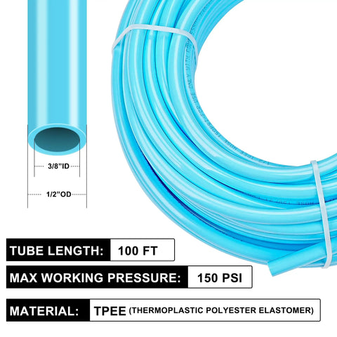 Half Inch OD Compressed Air Piping System And Shop Air Line Kit With 100 Feet TPEE Tubing And Three Eighths Inch ID