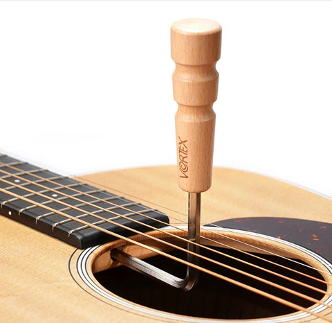 Pro Grade Five Piece Guitar Truss Rod Allen Wrench Set With Solid Wood Handle in acoustic guitar for neck adjustment.