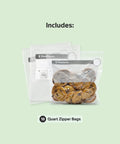 1-Quart BPA-Free Multilayer Vacuum Zipper Bags For Air Tight Food Storage That Keeps Freshness Weeks Not Days filled with cookies