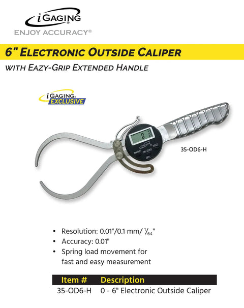 Outside Caliper Beefy Pro Grade Tool With Inch Metric And Fractional Readings Large LCD Display Chrome Jaws and Eazy-Grip Handle