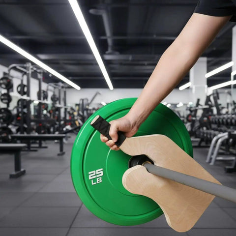 Barbell Lifting Plate Jack Wooden Gym Tool For Deadlifts Compact Lever Loader With Non Slip Handle in gym setting lifting weights